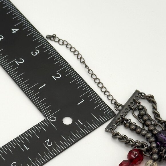 Multicolor Beaded Chain Layered Necklace Statement Aqua Purple Blue Adjustable - Picture 9 of 9